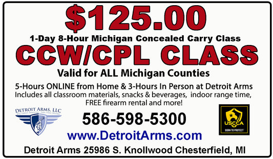8-Hour HYBRID ONLINE / IN-PERSON Michigan Concealed Carry CCW/CPL Class