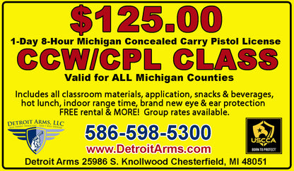 1-DAY IN PERSON Detroit Arms Michigan CPL Class